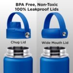 ThermoProof Double-Walled Vacuum Insulated Stainless Steel Water Bottle - Wide Mouth with Chug & Spout Lids, Dishwasher Safe, Reusable, Leakproof, Hot & Cold for Men, Women & Kids - 22oz, Blue - Image 5