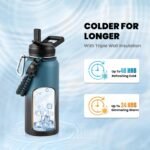Insulated Water Bottle 32 oz, Triple Wall Vacuum Stainless Steel (Cold for 48 Hrs, Hot for 24Hrs), Leak Proof & Non-BPA, 32oz Hydro Water Flask with Paracord Handle & Straw Spout Lids - Image 3