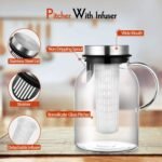 Glass Water Pitcher, Fruit Infuser Pitcher with Removable Lid, High Heat Resistance Infusion Carafe for Hot/Cold Water, Flavor-Infused Beverage & Iced Tea - 2 Qt - Image 3
