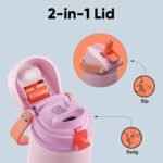 Insulated Water Bottle with Straw - Encool Stainless Steel Water Bottle with Push Button Lid, Leak-Proof & BPA-Free, Keeps Cold for 24 Hours for Sports, Travel, Gym (24 oz, Lily-Red) - Image 4