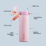 Insulated Water Bottle with Straw - Encool Stainless Steel Water Bottle with Push Button Lid, Leak-Proof & BPA-Free, Keeps Cold for 24 Hours for Sports, Travel, Gym (24 oz, Lily-Red) - Image 5
