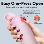 Insulated Water Bottle with Straw - Encool Stainless Steel Water Bottle with Push Button Lid, Leak-Proof & BPA-Free, Keeps Cold for 24 Hours for Sports, Travel, Gym (24 oz, Lily-Red) - Image 6