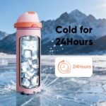 Insulated Water Bottle with Straw - Encool Stainless Steel Water Bottle with Push Button Lid, Leak-Proof & BPA-Free, Keeps Cold for 24 Hours for Sports, Travel, Gym (24 oz, Lily-Red) - Image 8