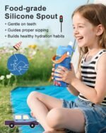 Kids Water Bottle 14oz with Silicone Straw Lid - Insulated Toddler Water Bottle Stainless Steel Keeps Cold 24H, Leak Proof & Cars Trucks Prints Design | Custom Name Tag for School, Daycare, Travel - Image 3