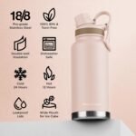 ThermoProof Double-Walled Vacuum Insulated Stainless Steel Water Bottle - Wide Mouth Canteen, Spout & Straw Lids, Dishwasher Safe, Reusable, Leakproof, Hot & Cold for Men, Women & Kids - 32oz, Taupe - Image 3