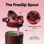 Owala FreeSip Sway Insulated Stainless Steel Water Bottle with Two-Way Spout, Built-In Straw and Bucket Handle, Made for Travel, School, and Sports, 40oz, BPA Free, Leak Proof, Black Cherry - Image 3