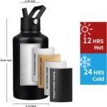 Insulated Water Bottle 64oz,Triple Wall Vacuum Stainless Steel(Dishwasher Safe),Leak Proof & Non-BPA,Flask Jug with Paracord Handle & Straw Spout Lids Sports Black - Image 3