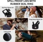 Insulated Water Bottle 64oz,Triple Wall Vacuum Stainless Steel(Dishwasher Safe),Leak Proof & Non-BPA,Flask Jug with Paracord Handle & Straw Spout Lids Sports Black - Image 4