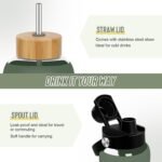 Glass Water Bottles 64 oz - Half Gallon Large Motivational Daily Water Intake Bottle Time Marker - Glass Water Bottle With Straw, Silicone Sleeve 2 Lids, Handle Spout & Bamboo Lid(Olive) - Image 4