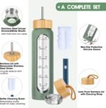 32 oz Glass Water Bottle with Straw - Motivational Time Marker & Silicone Sleeve - Reusable Tumbler Includes 2 Bamboo Lids & Fruit Infuser - 1 Pack - Image 4
