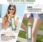 32 oz Glass Water Bottle with Straw - Motivational Time Marker & Silicone Sleeve - Reusable Tumbler Includes 2 Bamboo Lids & Fruit Infuser - 1 Pack - Image 6
