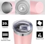 VEGOND Stainless Steel Skinny Tumbler, 20 oz Vacuum Insulated Tumbler with Lid and Straw, Double Wall Coffee Cup, Travel Mug for Cold Hot Drinks, Light Pink 1 Pack - Image 3