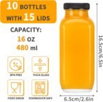 CUCUMI 10pcs 16oz Glass Juice Bottles with Lids, Reusable Juice Containers Drinking Jars Water Cups with Brush, Glass Straws, Lids with Hole - Image 3