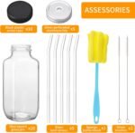 CUCUMI 10pcs 16oz Glass Juice Bottles with Lids, Reusable Juice Containers Drinking Jars Water Cups with Brush, Glass Straws, Lids with Hole - Image 4