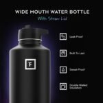 IRON °FLASK Camping & Hiking Hydration Flask with Straw, Wide Mouth Insulated Stainless Steel Sports Water Bottle - 64 oz Midnight Black - Image 3