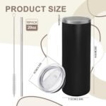 YOUKE OLA 16 Pack Stainless Steel Skinny Tumblers Bulk Straight Double Wall Powder Coated Insulated Tumbler with Lid and Straw for Laser Engrave, DIY Gift, 20oz Black - Image 3