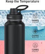 TOURIT 24 oz Insulated Water Bottle, Stainless Steel Water Bottles With Handle, Double-Wall Vacuum Sports Water Bottle, BPA Free Leakproof Water Bottle, Black - Image 5
