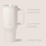 HydroJug Traveler - 32 oz Water Bottle with Handle & Flip Straw - Fits in Cup Holder, Leak Resistant Tumbler-Reusable Insulated Stainless Steel & Rubber Base - Gifts for Women & Men, Cream - Image 3