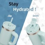 30 oz Tumbler with Handle and 2 Straws,2 in 1 Lid Insulated Water Bottle Stainless Steel Travel Coffee Mug,Blue Haze - Image 3