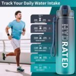 Water Bottle with Straw, 32oz Motivational Water Bottles with Time Marker to Drink, Tritan BPA Free, 1L Sports Water Bottle with Carry Strap LeakProof for Women Gym Fitness Outdoor (1 Pack) - Image 3