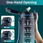 Water Bottle with Straw, 32oz Motivational Water Bottles with Time Marker to Drink, Tritan BPA Free, 1L Sports Water Bottle with Carry Strap LeakProof for Women Gym Fitness Outdoor (1 Pack) - Image 4