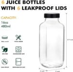 Andemi 16 oz Glass Juice Bottles with Lids, 6-Pack Reusable Juice Containers, Water Bottles, Glass Drink Jars for Juicing, Smoothies, Kombucha, Ginger, Milk - Image 4