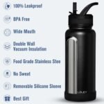 OLDLEY 32 oz Insulated Water Bottle With Straw, Stainless Steel Sports Water Cup Flask with 3 Lids(Straw, Spout and Handle Lid) Double Walled Travel Thermal Canteen Mug,Black - Image 4