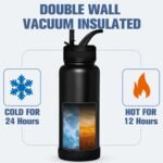 OLDLEY 32 oz Insulated Water Bottle With Straw, Stainless Steel Sports Water Cup Flask with 3 Lids(Straw, Spout and Handle Lid) Double Walled Travel Thermal Canteen Mug,Black - Image 5