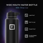 IRON °FLASK Camping & Hiking Hydration Flask with Straw, Wide Mouth Insulated Stainless Steel Sports Water Bottle - 40 oz Midnight Black - Image 3