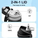 24 oz Insulated Water Bottle with Straw,Stainless Steel Leak Proof Water Bottle,2-in-1 Lid with One-Touch Flip Lid & Straw,Keep Cold All Day for School,Travel,Gym,Camping,Sports,Black - Image 4