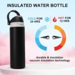 24 oz Insulated Water Bottle with Straw,Stainless Steel Leak Proof Water Bottle,2-in-1 Lid with One-Touch Flip Lid & Straw,Keep Cold All Day for School,Travel,Gym,Camping,Sports,Black - Image 5