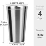 Beasea Stainless Steel Cups 16 oz, 4 Pack Stainless Steel Tumbler Stackable Double Wall Vacuum Insulated Metal Drinking Glasses for Home Restaurant Ofiice Party Camping - Image 3