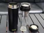15oz Stainless Steel Vacuum Insulated Water Bottle with glass liner inside,glass lined thermos with tea strainer for Hot drink and Cold drink-Leakproof car mug(Black,tea strainer) - Image 4