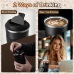 12OZ Travel Coffee Mug Insulated Coffee Cup with Spill Leak Proof Lid, Portable Stainless Steel Tumbler Reusable Hot and Cold Water Mug for Car, Daily, Camping-Black - Image 5