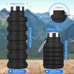 Collapsible Water Bottle, 16oz Portable Reusable Silicone Water Bottle, BPA-Free Leak-Proof Foldable Design with Carabiner, Lightweight Durable for Gym, Travel, Camping, Hiking, Sports-Black - Image 3