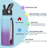 BJPKPK Insulated Water Bottles with Straw Lid, 32oz Metal Large Water Bottle with 3 Lids, Reusable Leak Proof BPA Free Thermo, Stainless Steel Tumblers for Sports, Gym, Travel-Ocean Dream - Image 4