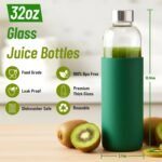 Sursip 32 oz (Set of 3) Glass Juice Bottles with Lids & Silicone Sleeve - Reusable, Refillable, Leakproof, BPA Free for Juicing, Refrigerator Storage - Image 3