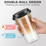 2 Pack Double Walled Insulated Coffee Mugs with Silicone Lids, 12 OZ Reusable Coffee Cups, Cappuccino, Tea, Latte, Iced Coffee Cups, Travel Mugs, Heat Resistant - Image 3