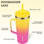 BJPKPK Insulated Tumbler with Handle, 22oz Insulated Tumblers with Lid and Straw, Stainless Steel Metal Water Bottles, Coffee Travel Mugs, Cups, Pink & Yellow Rose - Image 3