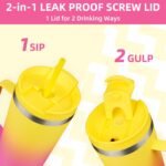 BJPKPK Insulated Tumbler with Handle, 22oz Insulated Tumblers with Lid and Straw, Stainless Steel Metal Water Bottles, Coffee Travel Mugs, Cups, Pink & Yellow Rose - Image 4