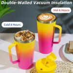 BJPKPK Insulated Tumbler with Handle, 22oz Insulated Tumblers with Lid and Straw, Stainless Steel Metal Water Bottles, Coffee Travel Mugs, Cups, Pink & Yellow Rose - Image 5