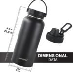 Navigate 32 oz Insulated Stainless Steel Sports Water Bottle with Spout & Handle Lids,Wide Mouth Water Jug with Double Walled Leak Proof Keep Cold for 24 Hrs Hot for 12 Hrs,Black - Image 3