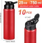 Chengu 10 Pcs Aluminum Water Bottle Bulk: 25oz Reusable Lightweight Outdoor Sports Water Bottles Easy Carry Leak Proof for Travel Gym Camping Hiking Fishing, Snap Lid (Red) - Image 3