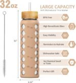 MUKOKO 32oz Glass Water Bottles with 2 Lids-Handle Spout Lid&Bamboo Straw Lid, Motivational Water Tumbler with Time Marker Reminder and Silicone Sleeve, Leakproof-Amber-1 Pack - Image 3