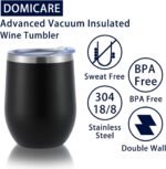 DOMICARE Stainless Steel Wine Tumbler Bulk with Lid, Personalized Insulated Tumblers Set, 12oz Travel Coffee Cups Pack of 1, Black - Image 8