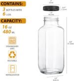 Juice Bottles with Lids, 16 Oz - Set of 3 - Clear Glass Jars with Caps - Reusable Empty Drink Containers for Juicing, Smoothies, Water, Milk, Kombucha Storage, Wellness Shots and More (3) - Image 3