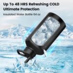Insulated Water Bottle 64 oz, Triple Wall Vacuum Stainless Steel(Cold for 48 Hrs),Leak Proof & BPA-Free,Half Gallon Water Bottle with Reflective Paracord & Flip Straw for Sports & Travel, Black - Image 3