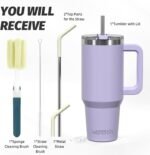 40 oz Tumbler with Handle,Tumbler with Lid and Straw,Double Wall Insulated Cup Stainless Steel Travel Mug(Cold for 34 Hours),Water Bottle for Iced Tea,Coffee,Cold Beverages(Purple) - Image 4