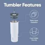 Owala Stainless Steel Triple Layer Insulated Travel Tumbler with Spill Resistant Lid and Straw, BPA Free, 24 oz, Grey/Blue (The Great Blue) - Image 3