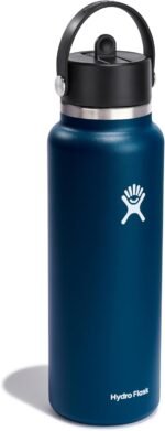 Hydro Flask Water Bottle - Insulated Stainless Steel - Wide Straw Lid, Non Spill, Leakproof in 40 Oz Indigo Blue - Image 3